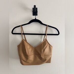 Tan Faux Leather Spaghetti Strap Longline Bra Crop Top